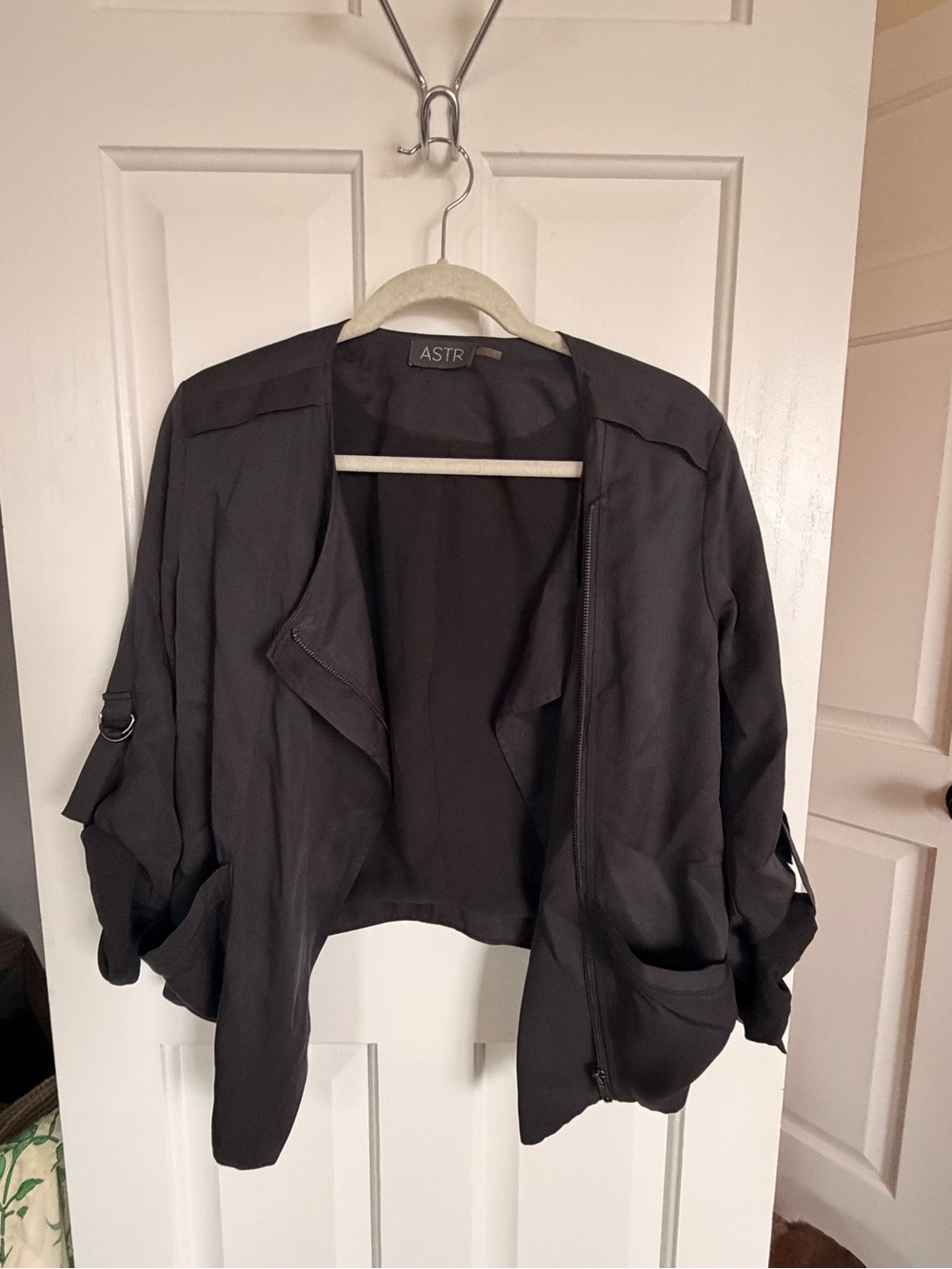 ASTR Black Utility Draped Open-Front Jacket